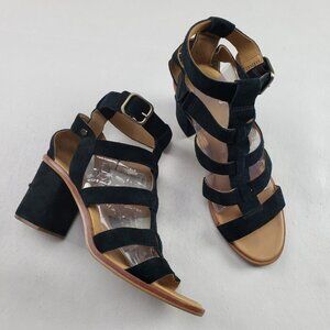 Ugg Macayla Ankle Strap Sandal Womens 9.5 Black Suede Strappy Block Heeled Shoe